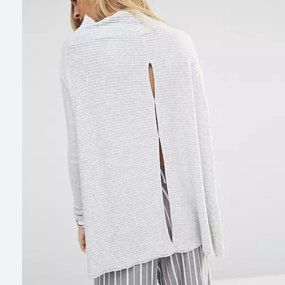We the Free People Lover Rib Knit Split Back Pullover Gray Sweater Lightweight L - Picture 2 of 15